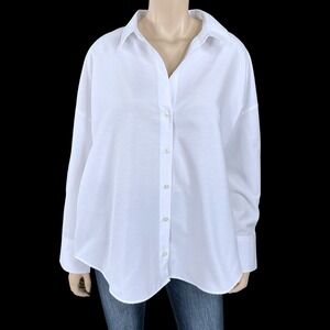 Zara Top Women XXL White Long Sleeve Button Down Collared Essential